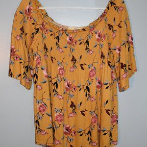 Rewind off the shoulder yellow top size large